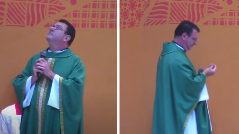 Plumbi ra mbi priftin në mes të meshës në Brazil