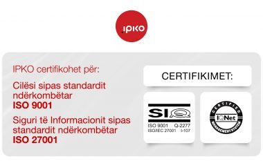 IPKO certifikohet për cilësi dhe siguri të informacionit sipas standardeve ndërkombëtare ISO 9001 dhe 27001