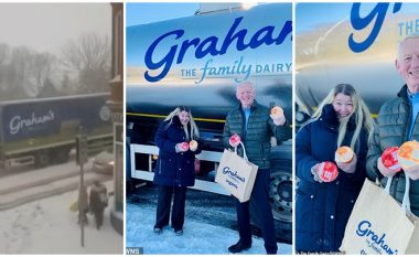 “Super gruaja” shtyn kamionin që kishte ngecur në borë, nëna e tre fëmijëve shpërblehet nga kompania – një vit furnizim falas me produkte të qumështit