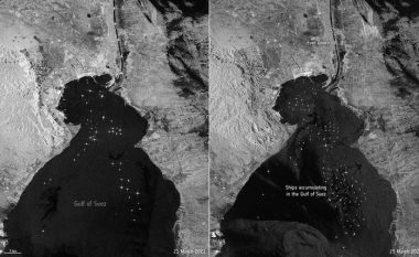 Pasojat e bllokimit të Kanalit të Suezit, imazhet satelitore tregojnë qindra anije duke pritur të vazhdojnë rrugëtimin