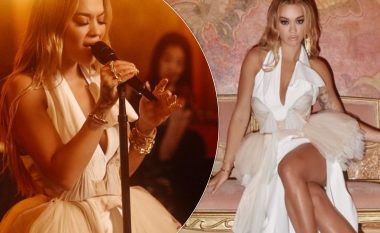 Rita Ora shkëlqen në fustanin e bardhë, ndërsa njofton se do të interpretojë për “The Ellen Show” nga “State Theatre”