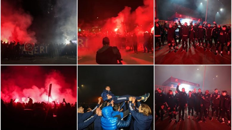 Festa e lojtarëve të Dinamo Zagrebit me tifozët e tyre: Këngë dhe flakadanë për gjysmë ore së bashku