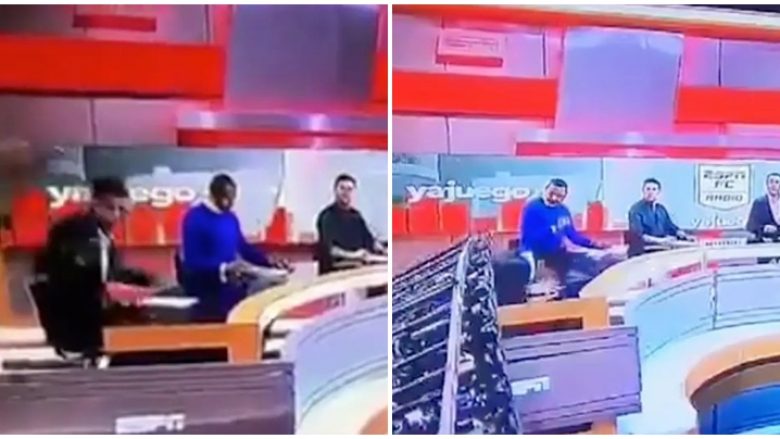 Po komentonin ndeshjet e fundit të futbollit, gazetarit sportiv nga Kolumbia i bie ekrani gjigant mbi kokë