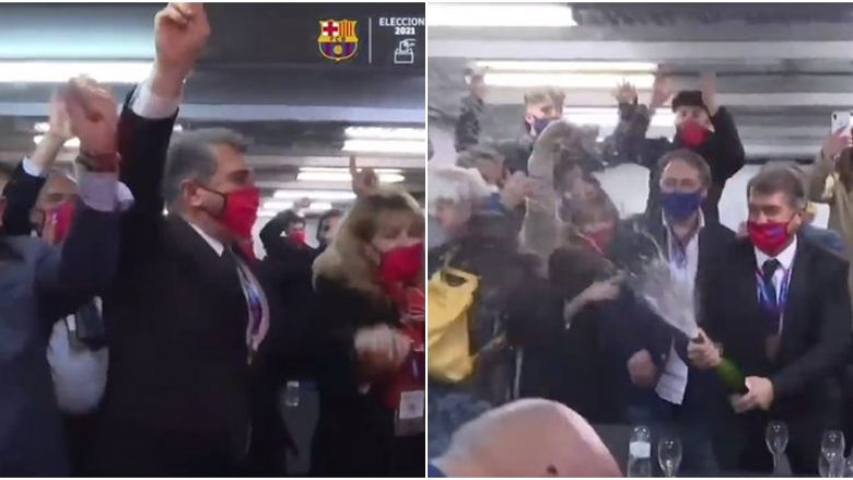 Joan Laporta shkon të festojë së bashku me tifozët e Barcelonës – pasi që zgjidhet sërish president i Blaugranasve