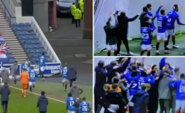 Rangers afër titullit historik, lojtarët festojnë me tifozët jashtë stadiumit pas fitores kundër St. Mirren