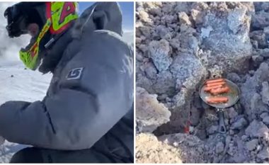 “Zgjohet” vullani në Kamchatka të Rusisë, por kjo nuk i brengosi një grup alpinistësh – përgatisnin salsiçe në llavë