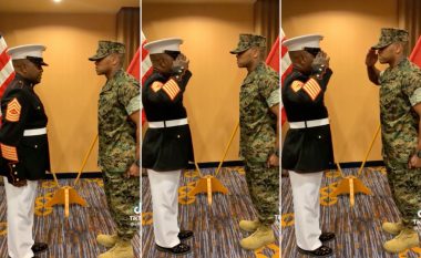 Marinsi amerikan përshëndet për herë të parë të birin që mori gradën e togerit, pamjet bëhen virale