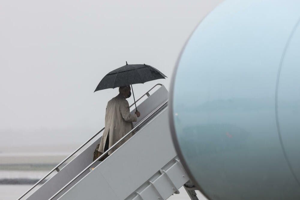 Joe Biden slips on the stairs again, this time he was lucky he didn't