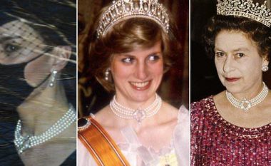 Kate Middleton shfaqet me një gjerdan diamanti të Mbretëreshës Elizabeth II dhe Princeshës Diana, teksa mbërrin në Kështjellën Windsor për varrimin e Princit Filip