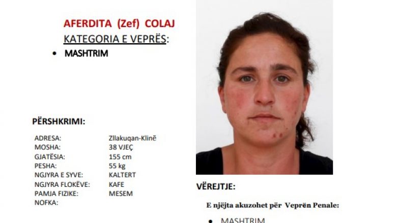 Policia në kërkim të 38 vjeçares nga Klina, Aferdita Colaj