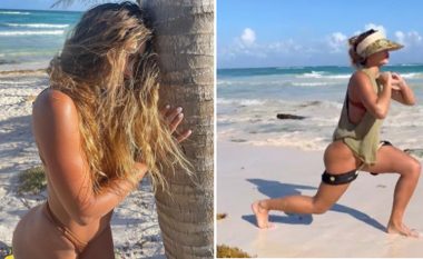 Video-stërvitja e modeles ‘përvëluese’ në një plazh me rërë u bë një hit viral për një arsye të qartë