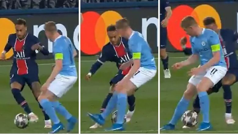 Neymar tregoi klasin me një driblim fantastik ndaj De Bruyne, por përfundoi në tokë pas ndërhyrjes