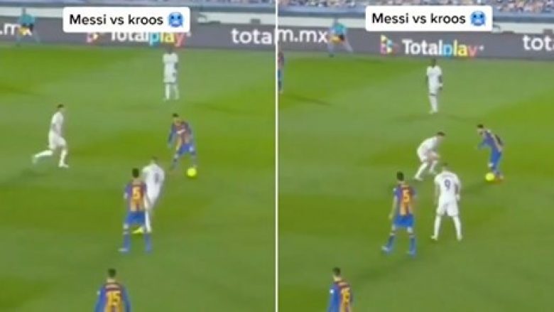 Pamje që mund t’ju kenë ikur: Messi e shmangu Kroosin si të ishte një kon stërvitës