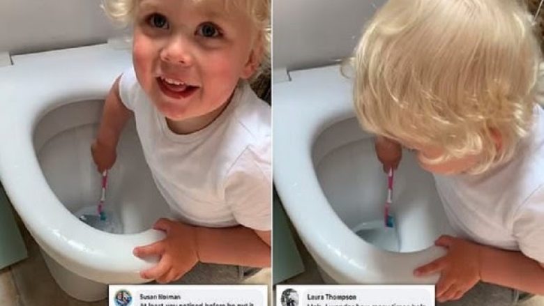 Nëna hyn në banjë dhe shikon e tronditur djalin dyvjeçar, i cili kishte futur brushën në guaskë dhe pastronte dhëmbët