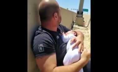 Publikohet pamja e një babai që po bartte një fëmijë të porsalindur gjersa raketat e Hamasit i fluturojnë "mbi kokë"
