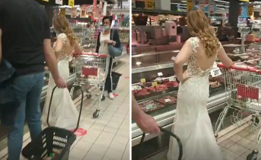 Nusja me një fustan nusërie shkoi për të bërë pazar në Zagreb