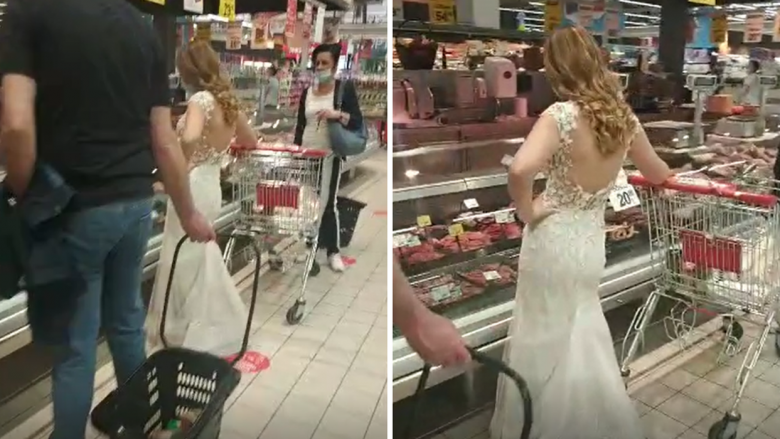 Nusja me një fustan nusërie shkoi për të bërë pazar në Zagreb