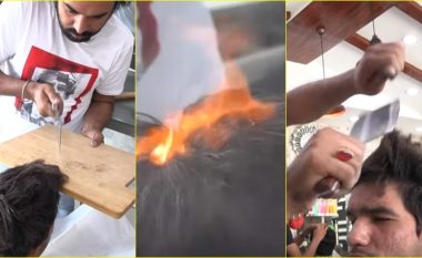 Salloni ‘më i çmendur’ në botë – aty ku klientëve ua rregullojnë flokët me zjarr, copëtues mishi dhe xhama të thyer