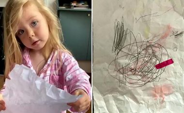 Vajza e vogël e qortoi nënën e saj me një reagim të ëmbël sepse ajo hodhi vizatimin në plehra
