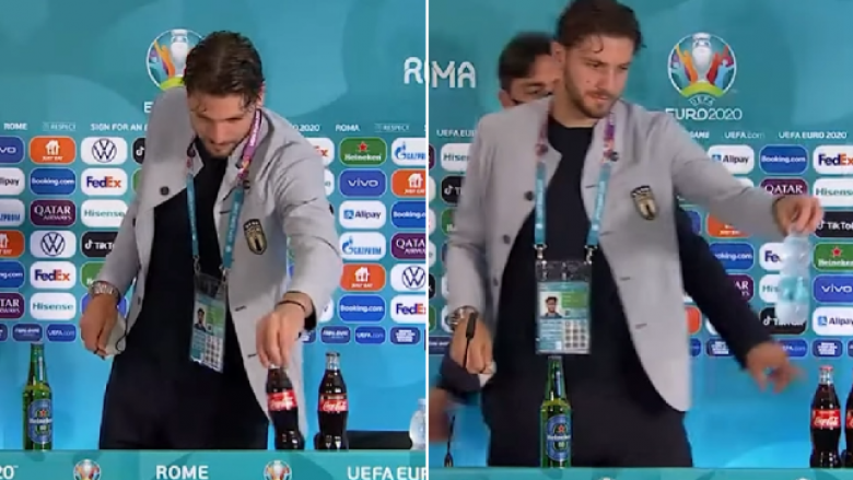 Ylli i Italisë, Manuel Locatelli i bashkohet Ronaldos në heqjen e shisheve të Coca-Colas në konferencën për shtyp
