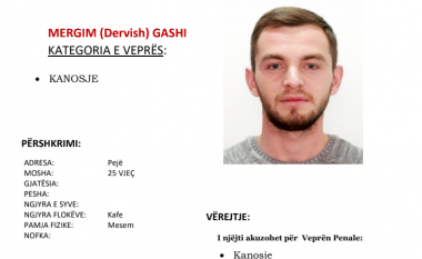Policia e Kosovës kërkon bashkëpunimin e qytetarëve për arrestimin e Mërgim Dervish Gashit
