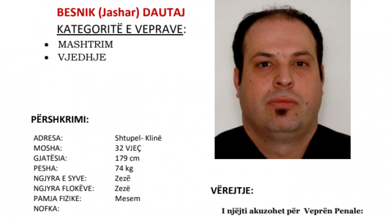 Policia e Kosovës kërkon bashkëpunimin e qytetarëve për arrestimin e Besnik Jashar Dautajt
