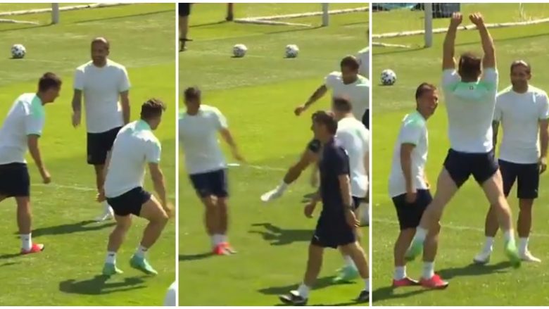 UEFA publikon një video ku Shaqiri shihet duke festuar ‘çmendurisht’ pasi ia futi topin mes këmbëve një bashkëlojtari