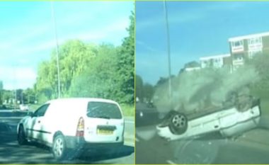 E humbi kontrollin, makina përfundon “e rrotulluar” në mes të rrugës në Angli – një dëshmitare tregon se çfarë po bënte shoferi, para aksidentit