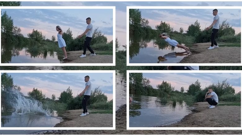 Deshi që ta pret partneri, rusja ngatërron anën kur lëshohet – përfundon me fytyrë në ujë
