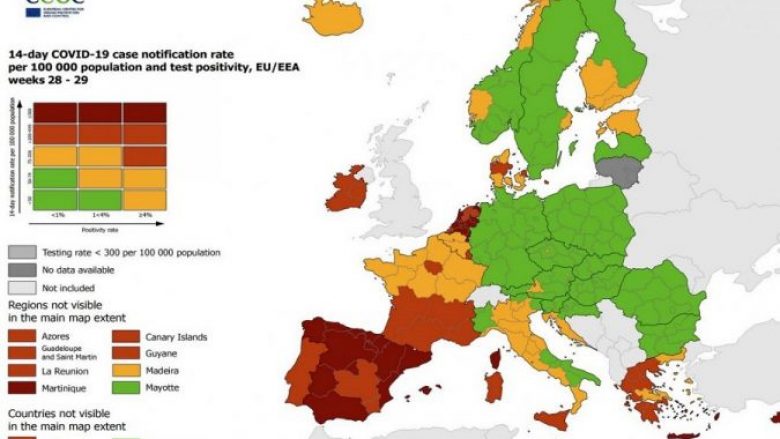 Publikohet harta e re e coronavirusit në Evropë