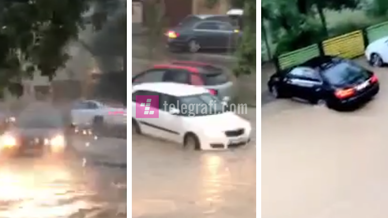 Shiu i dendur përmbyt rrugët e Prishtinës