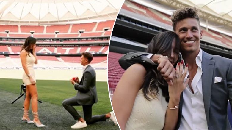 E ‘mashtroi’ duke e sjellë në ‘Wanda Metropolitano’, Marcos Llorente i ulet në gjunjë dhe i propozon të dashurës për martesë