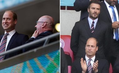 Princi William u pa në tribunat VIP në Wembley duke shikuar ndeshjen e Anglisë, krahas David Beckham dhe Boris Johnson
