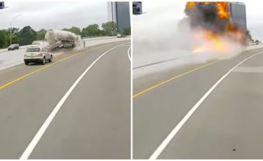 Autocisterna që transportonte 14,000 galon derivate përplaset në rrethojën mbrojtëse dhe përfshihet nga zjarri – mbyllet autostrada në Michigan