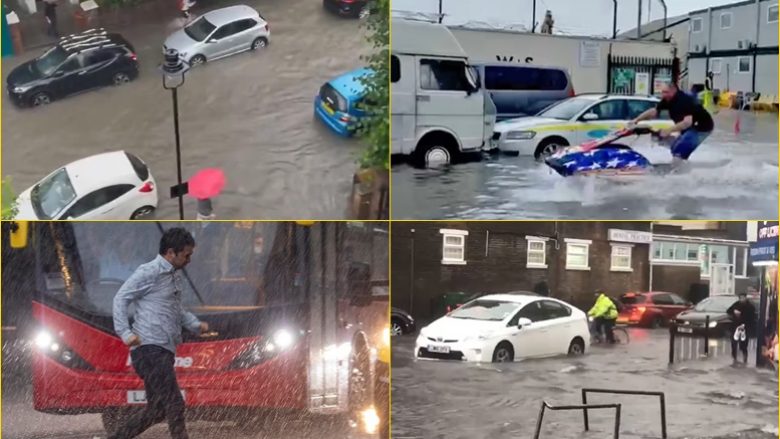Rrugët u shndërruan në lumenj, njerëzit madje braktisën veturat e tyre – pamje pas një shiu që shkaktoi vërshime në Londër të Anglisë