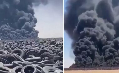 Shpërthen një zjarr masiv në deponinë më të madhe në botë të gomave të vjetra – i tërë qielli në Kuvajt mbulohet nga tymi i zi