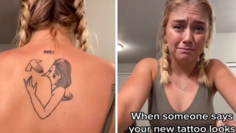 Ajo donte një tatuazh të engjëllit të saj mbrojtës që e përqafonte, tani i gjithë interneti po qesh me të
