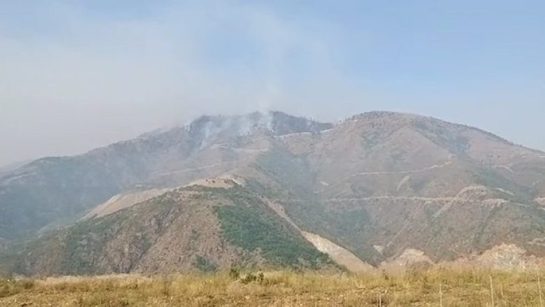Vijon aktive vatra e zjarrit në pyllin me pisha në Majën e Rrunës në Kukës