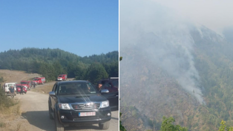 Pamje nga intervenimi i FSK-së dhe zjarrfikësve nga Kosova në shuarjen e zjarreve në Kukës