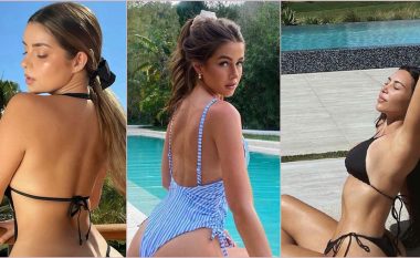 Trendi i ri në Instagram: Poza pranë pishinës, fokusi pjesën e pasme të trupit me bikini me pak material