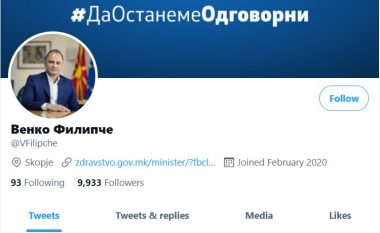 MSH: Profili në Twitter i ministrit Filipçe është sërish aktiv