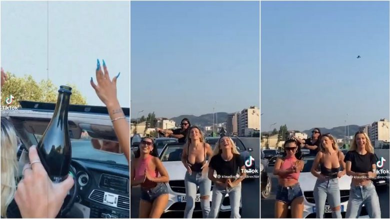 Katër vajza në Tiranë dhurojnë spektakël për TikTok! Muzikë, shampanjë e kërcim në rrugë – E gjitha kjo iu kushtoi, policia tregon masat e ndërmarra