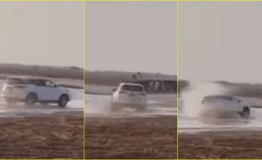 Shoferi i Toyota Fortuner përfundon ‘i rrotulluar’, ndërsa përpiqeni të bërë ‘drift’ në rërë