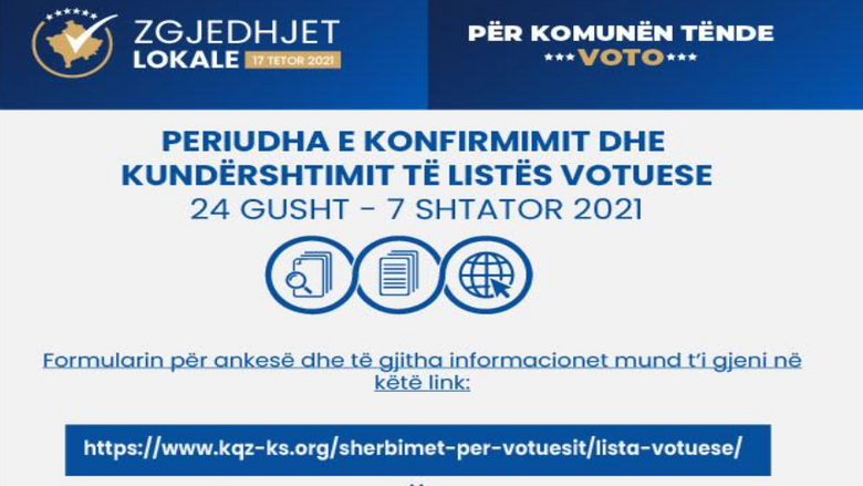 KQZ: Periudha e konfirmimit dhe kundërshtimit të listës votuese zgjatë deri më 7 shtator