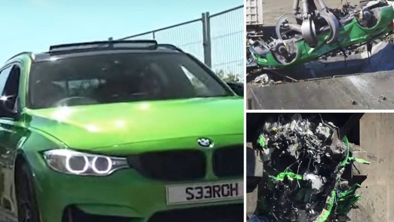 Mësojnë se BMW M3 ishte bërë nga katër mjete tjera të vjedhura, policia britanike e sekuestron – e fusin në makinerinë për shkatërrim