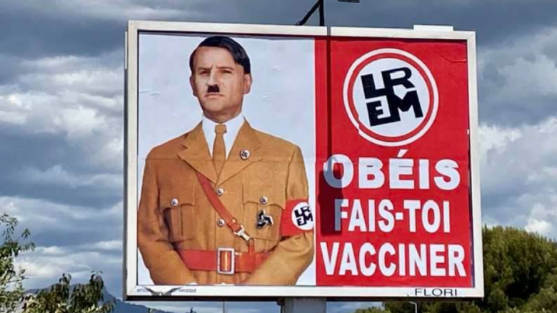 Gjobitet me 10 mijë euro pronari i pankartës që portretizoi presidentin Macron si Hitlerin