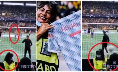Publikohet momenti kur Ronaldo goditi me top në kokë dhe rrezoi punëtoren e sigurimit të stadiumit