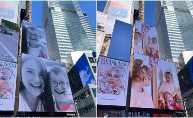 Fotografia e Leon Arifit dhe Nina Maliqit shfaqet në ekranin gjigant të Times Square-it në New York