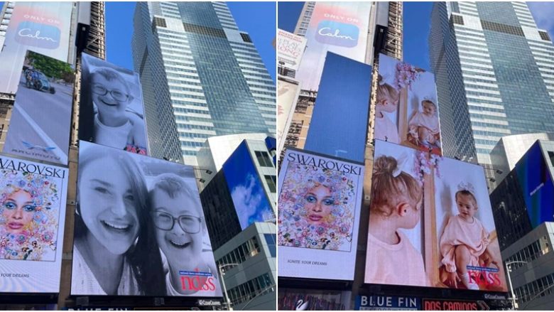 Fotografia e Leon Arifit dhe Nina Maliqit shfaqet në ekranin gjigant të Times Square-it në New York