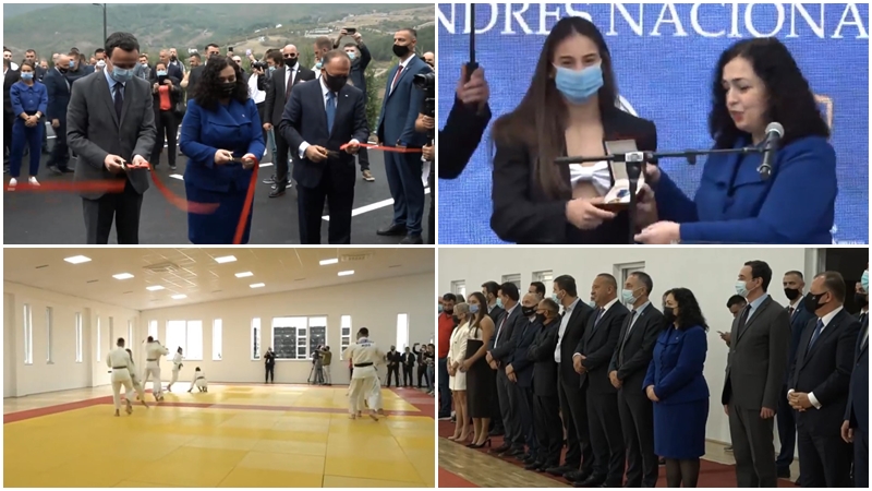 Inaugurohet “Qendra Nacionale e Xhudos” në Pejë – nderohen nga presidentja Vjosa Osmani xhudistet Nora Gjakova dhe Distria Krasniqi dhe trajneri Driton Kuka